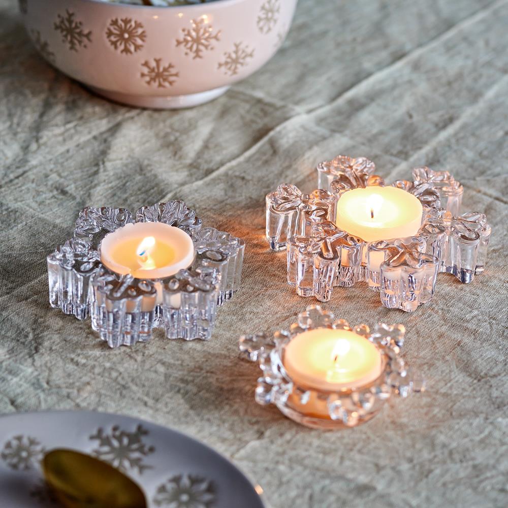 Bloomingville Dania Teelichthalter Klar Glas 3er Set Schneeflocke Weihnachtsdeko