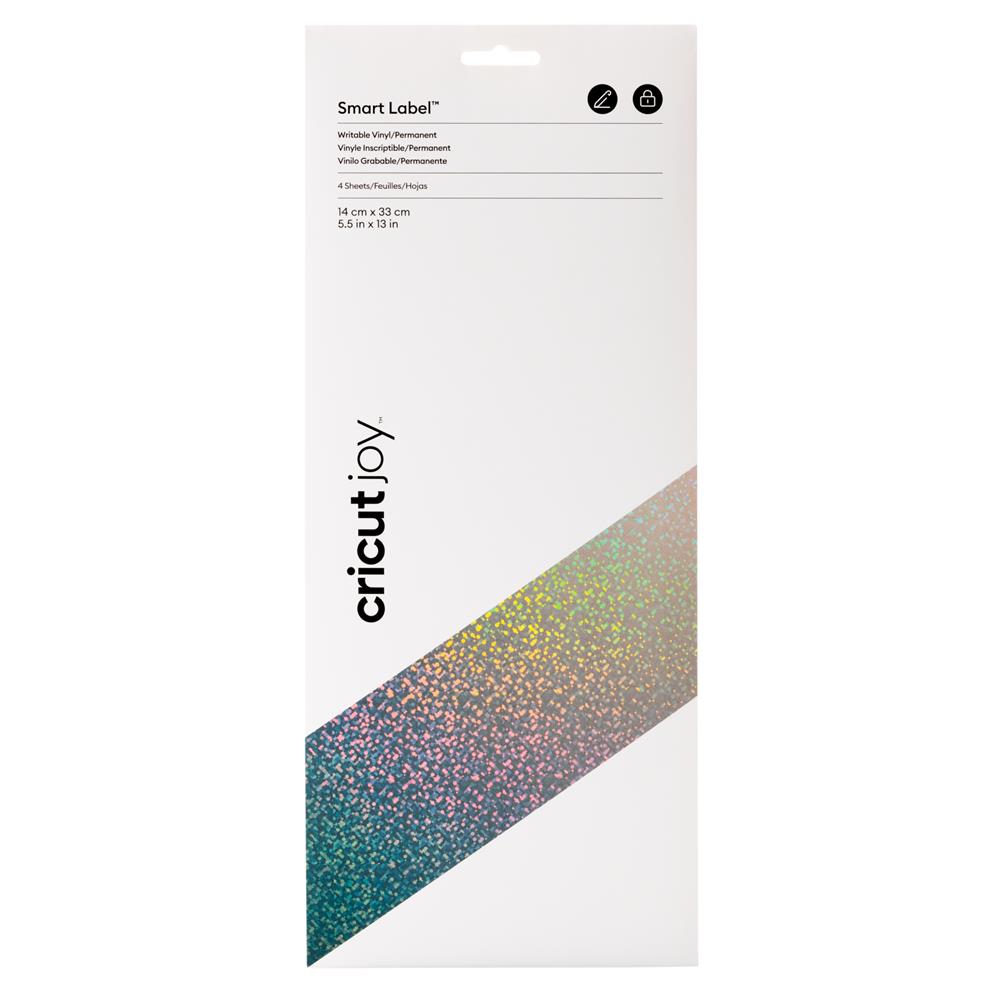 Cricut Joy Smart Label beschreibbares Vinyl in Permanent Silber Holographisch 4 Bögen je 14x33cm