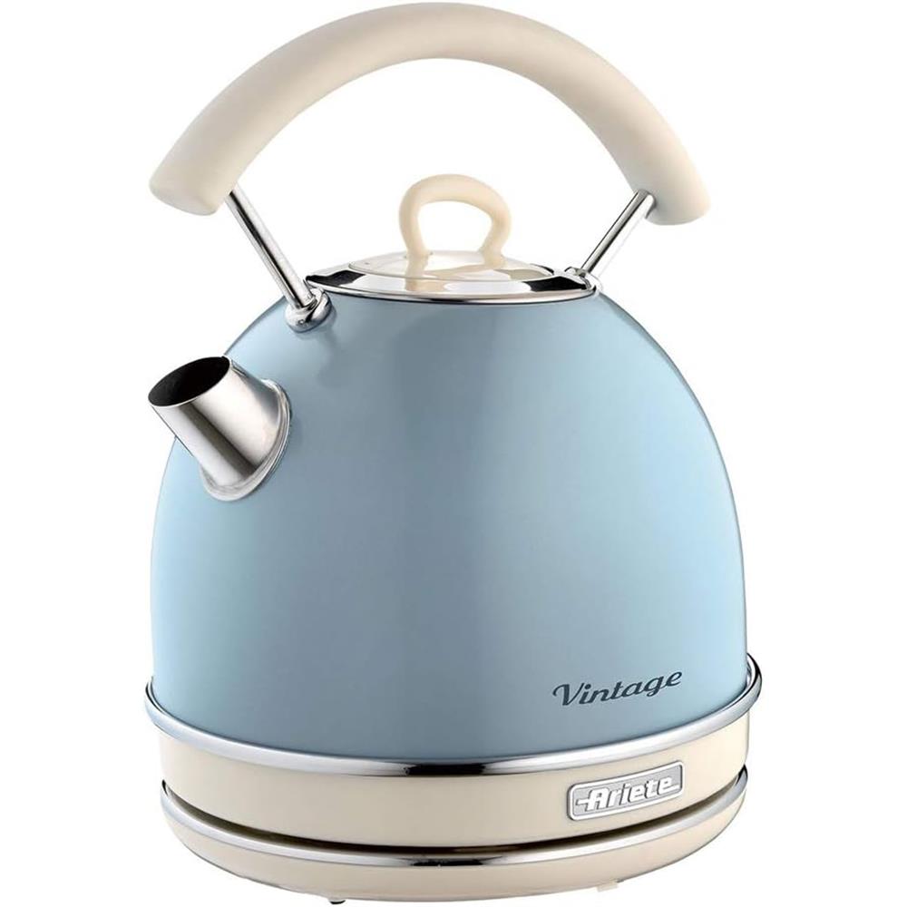 Ariete Vintage Wasserkocher, Blau, 1,7L, Edelstahlgehäuse, 2000W, Elegantes Retro-Design