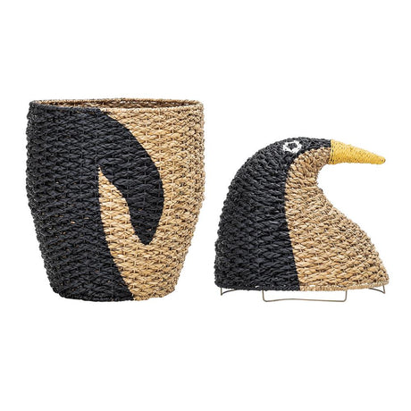 Bloomingville MINI Korb mit Deckel schwarz/braun Pinguin Kinderzimmer Aufbewahrungskorb dänisches Design