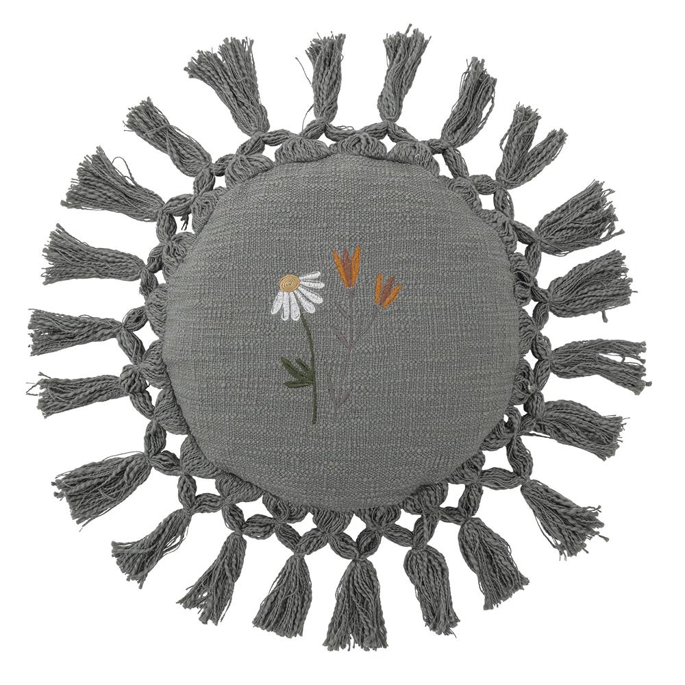 Bloomingville MINI Kissen Elinna Grau 35,5 cm Baumwolle Quasten Dekokissen Kuschelkissen dänisches Design