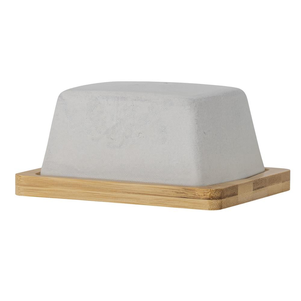 Bloomingville Josefine Butterdose Grau 16x7,5x12cm Steingut mit Bambus-Tablett