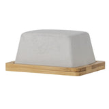Bloomingville Josefine Butterdose Grau 16x7,5x12cm Steingut mit Bambus-Tablett