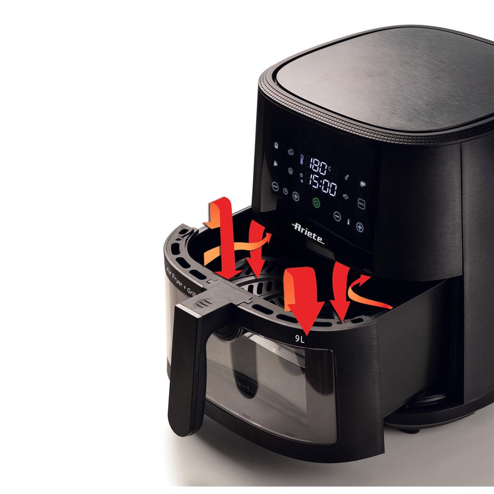 Ariete Air Fryer, Schwarz, Heißluftfritteuse 9L, Touchscreen, 1500W