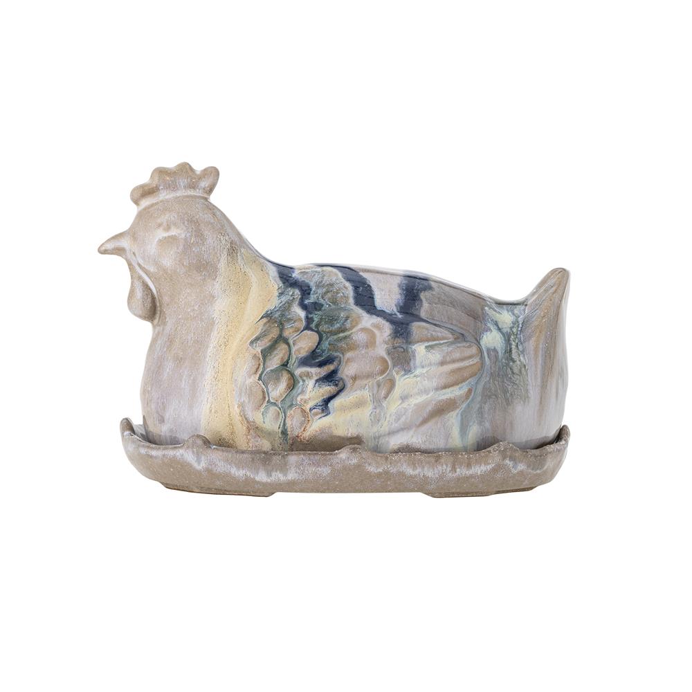 Bloomingville Heni Butterdose aus Steingut, Rose – dekorative Dose in Huhn-Form