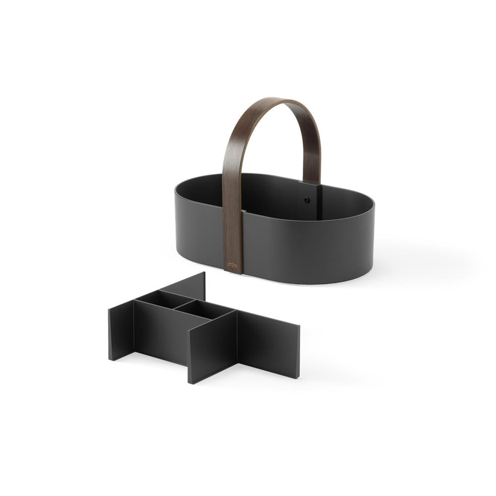 Umbra Bellwood Caddy mit herausnehmbarer Trennwand, Organizer für Kosmetik in Schwarz/Walnuss