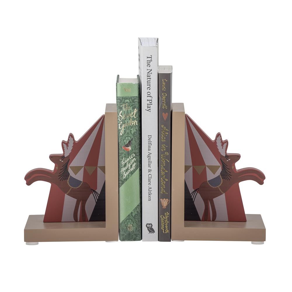 Bloomingville MINI Santos Buchstütze – Zirkuspferde, Rot, 2er Set aus MDF