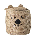Bloomingville MINI Aufbewahrungskorb Bär Natur 42 x 50cm Seegras Deckel Korb Teddy dänisches Design