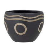 Bloomingville Magnus Blumentopf – Schwarzer Steingut-Topf im Ethno-Design, Ø18,5 cm