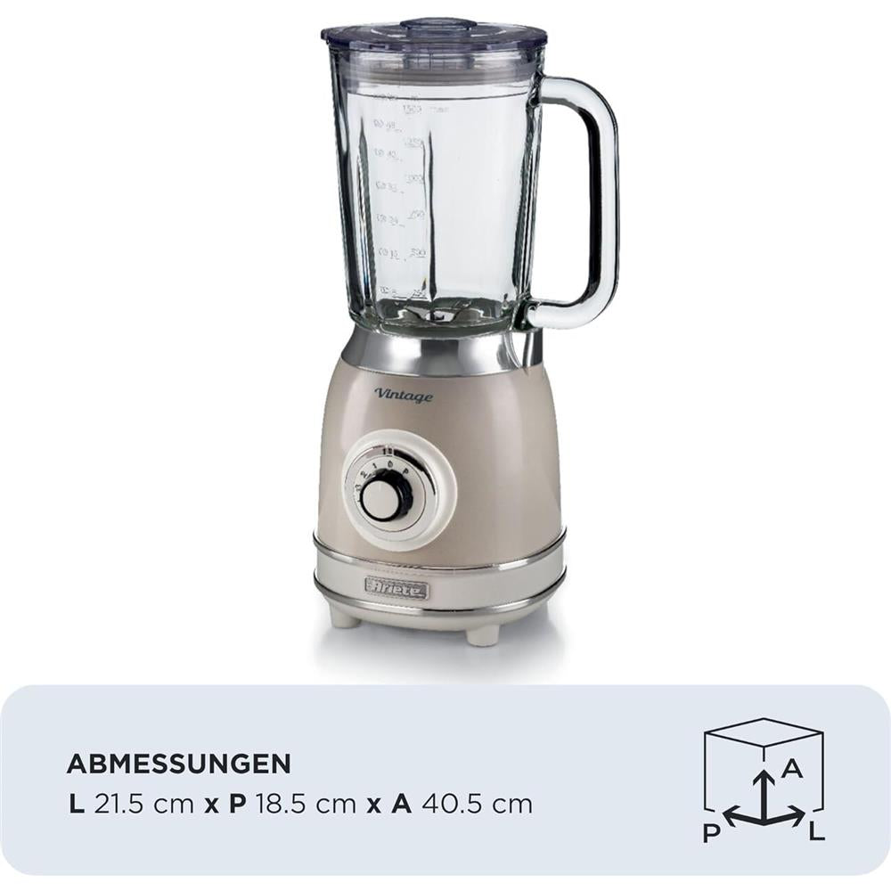 Ariete Vintage Standmixer, Beige, Glasbehälter 1,5L, Smoothie Maker, 1000W