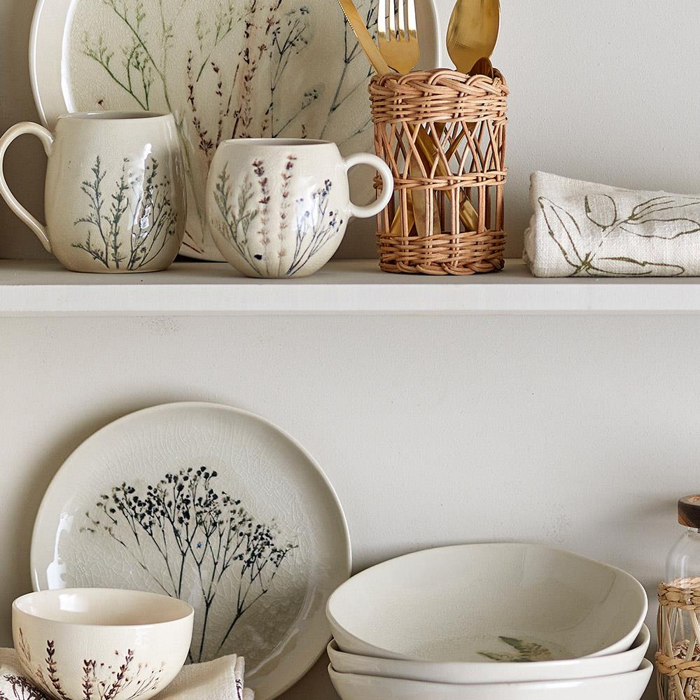 Bloomingville Bea Frühstück Geschirrset 12-tlg. Natur Steingut handbemalt mit Crackle-Glasur