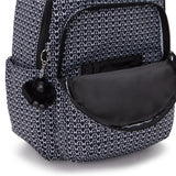 Kipling SEOUL L, Großer Schulrucksack mit 15-Zoll-Laptopfach, 27L, Signature Print (schwarz)