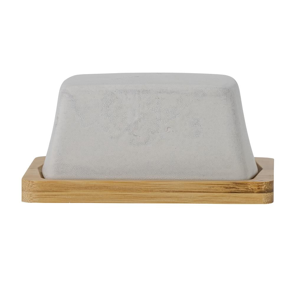 Bloomingville Josefine Butterdose Grau 16x7,5x12cm Steingut mit Bambus-Tablett