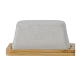 Bloomingville Josefine Butterdose Grau 16x7,5x12cm Steingut mit Bambus-Tablett