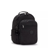 Kipling SEOUL L, Großer Schulrucksack mit 15-Zoll-Laptopfach, 27L, Signature Emb (schwarz)