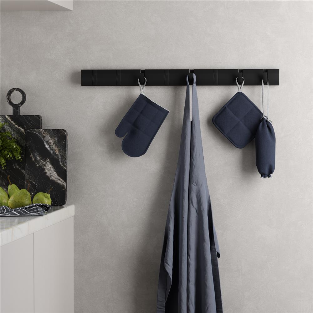 Umbra Flip Wandgarderobe, Garderobenleiste in Schwarz, mit 8 beweglichen Haken in Schwarz