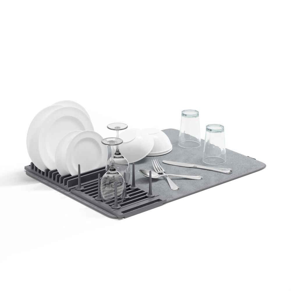 Umbra Udry Peg Abtropfgestell 47x17cm mit Mikrofaser Abtropfmatte in Anthrazit