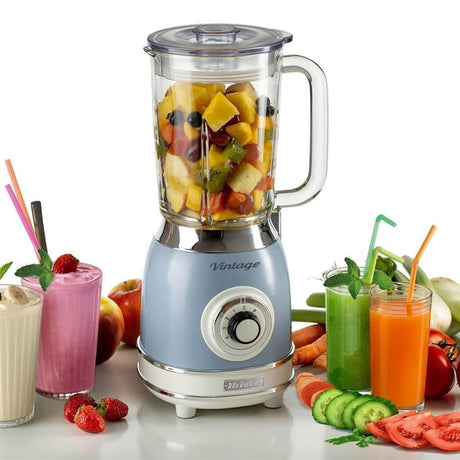 Ariete Vintage Standmixer, Blau, Glasbehälter 1,5L, Smoothie Maker, 1000W