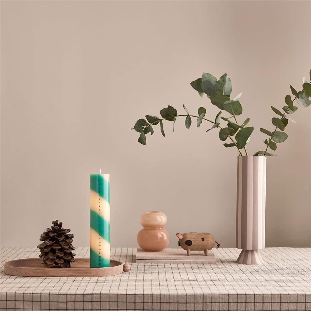 OYOY Toppu Blumenvase 15x24 cm, Beige/Grau gestreift - moderne Dekovase aus Keramik
