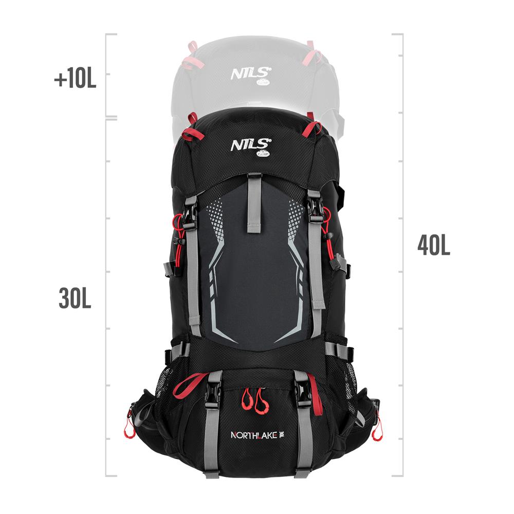 NILS CAMP Trekkingrucksack Northlake 40L in Schwarz - erweiterbarer Outdoor Rucksack mit Belüftung
