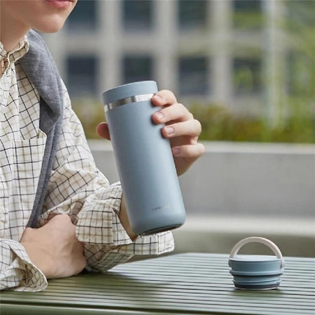 LocknLock Metro Thermobecher 475 ml Blau - Edelstahl Tumbler auslaufsicher mit Griff