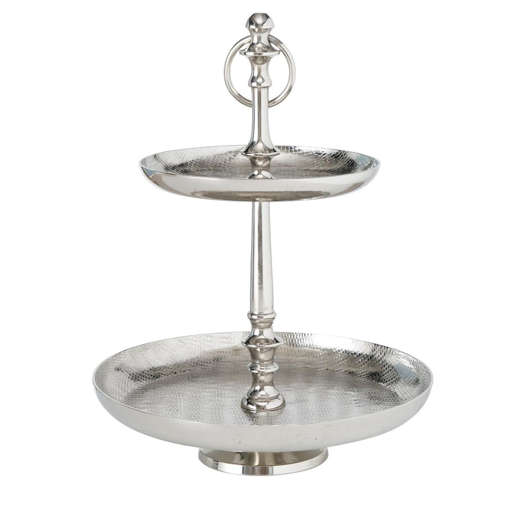 BOLTZE Etagere Passia 30cm 2-stöckig Silber glänzend mit Griff für Dekoration Elegantes Design