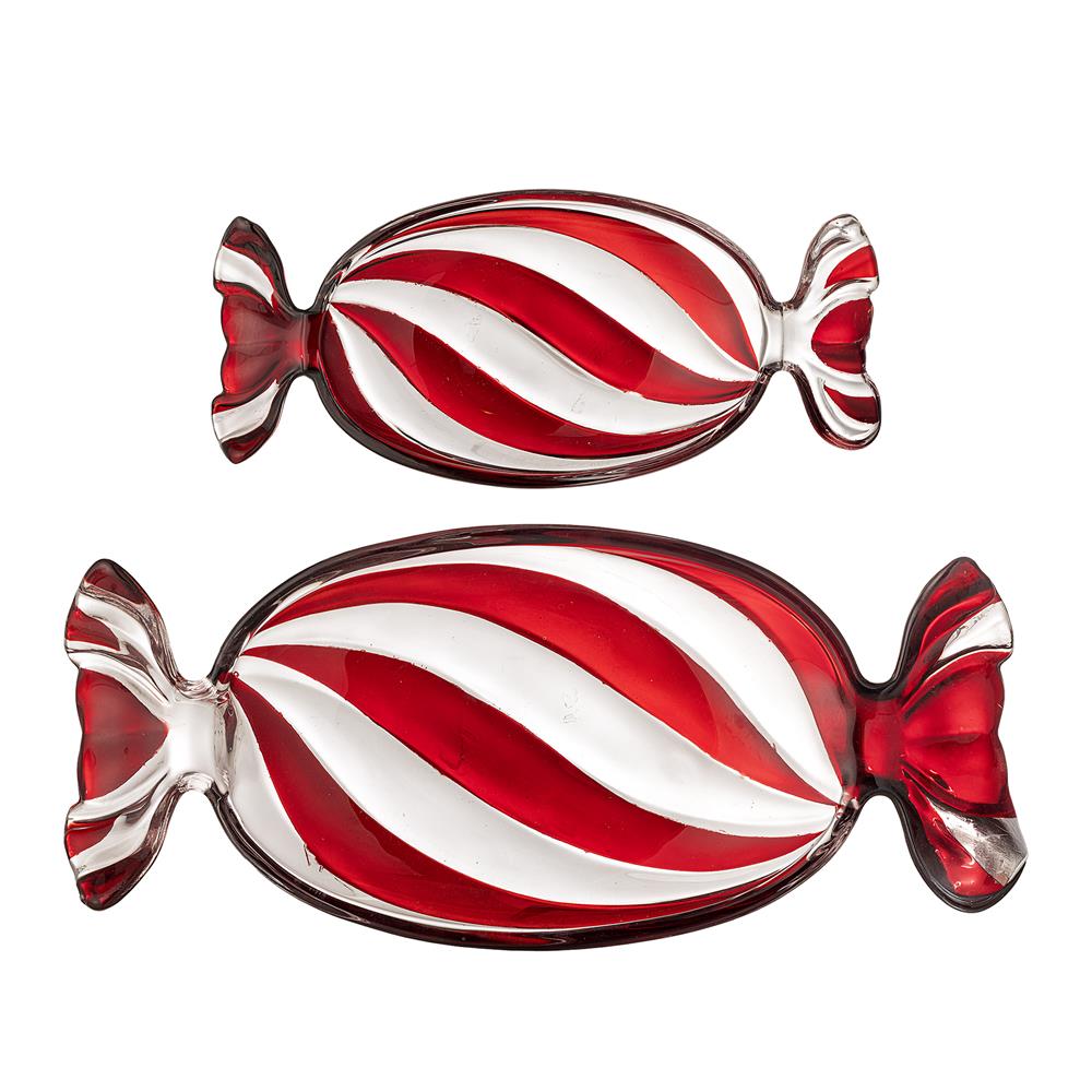 Bloomingville Sweetie Servierplatte Rot Glas 2er Set Bonbon Servierplatten