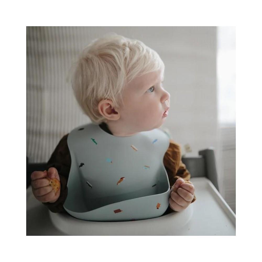 Mushie Silikon-Lätzchen, Tradewinds, mit Auffangschale, BPA-frei
