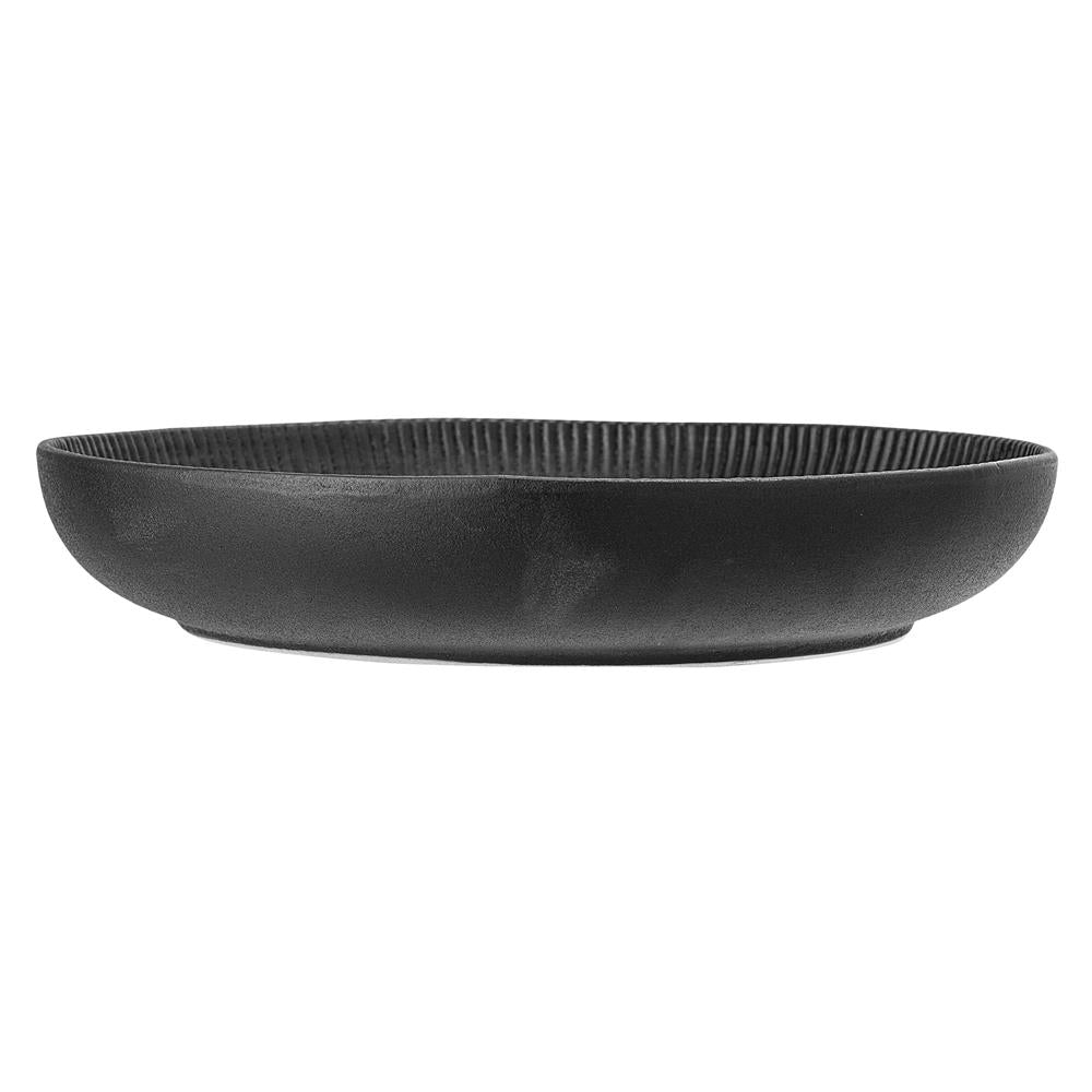 Bloomingville Neri Schale Schwarz – Steingut, 4000 ml, Ø33 cm, skandinavisches Design mit Rillenstruktur
