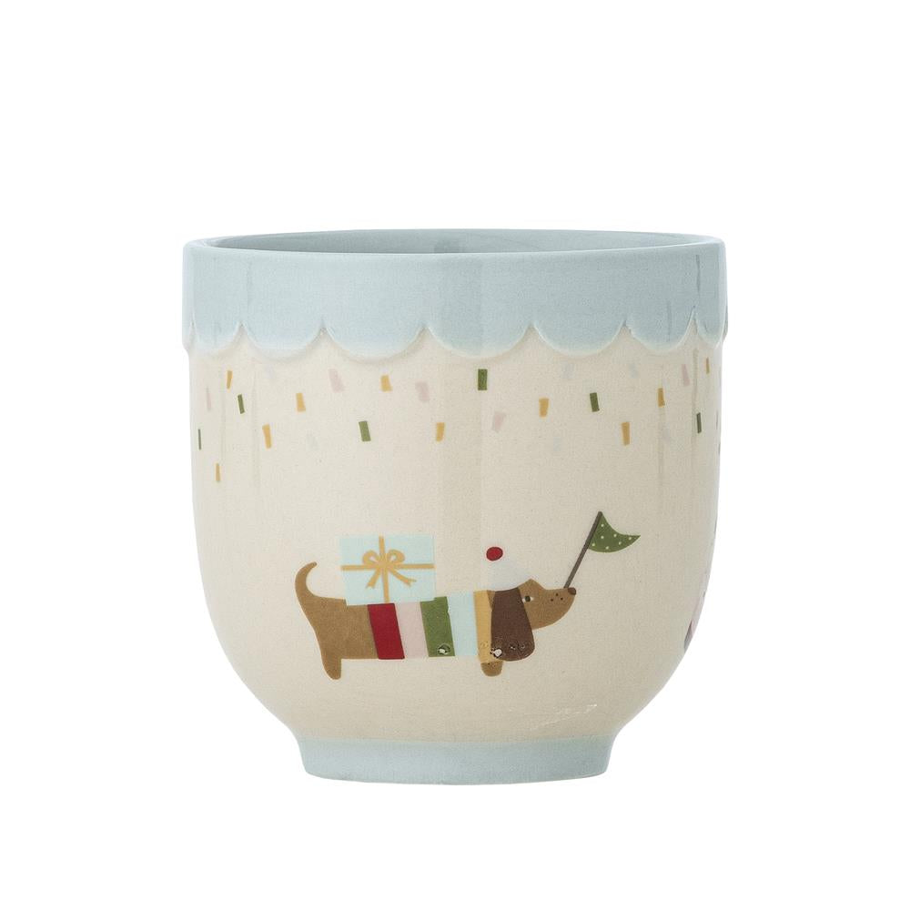 Bloomingville MINI Celebrate Tasse, Blau, Steingut, Kinderbecher, Kindertasse, dänisches Design