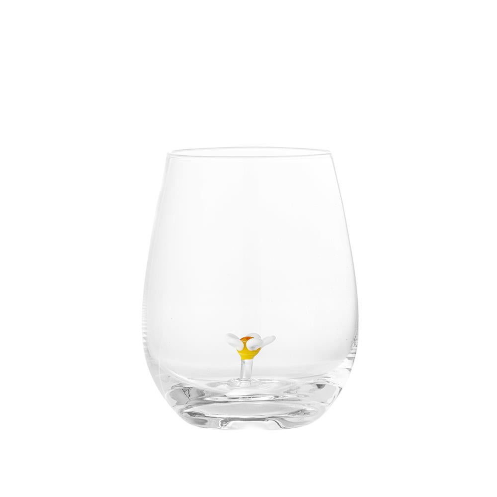 Bloomingville Misa Trinkglas, 560ml, aus Glas mit Blumenfigur im Inneren