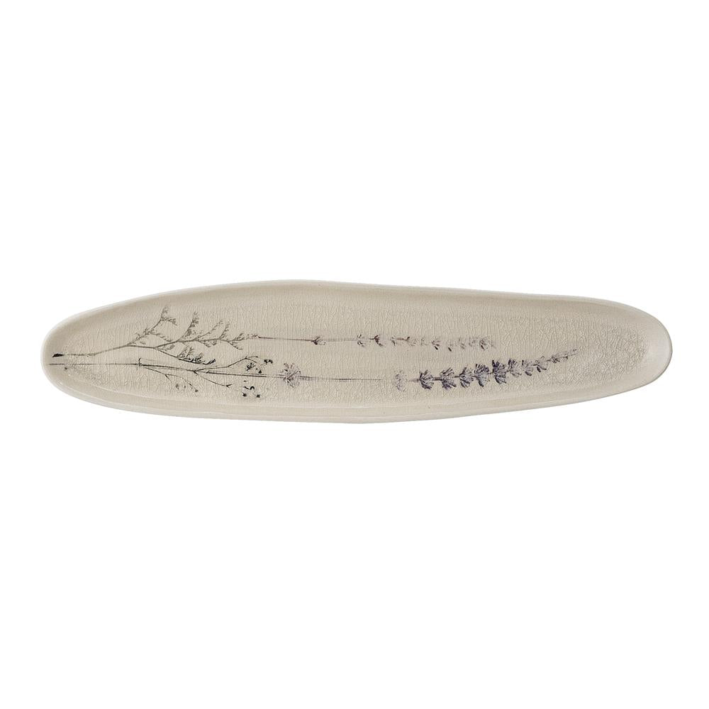 Bloomingville Bea Servierplatte, Natur, 35,5x8cm, Steingut, mit Blumenmotiv, dänisches Design
