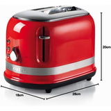 Ariete Moderna Toaster, Rot, 2-Scheiben-Toaster mit 6 Bräunungsstufen, Modernes Design