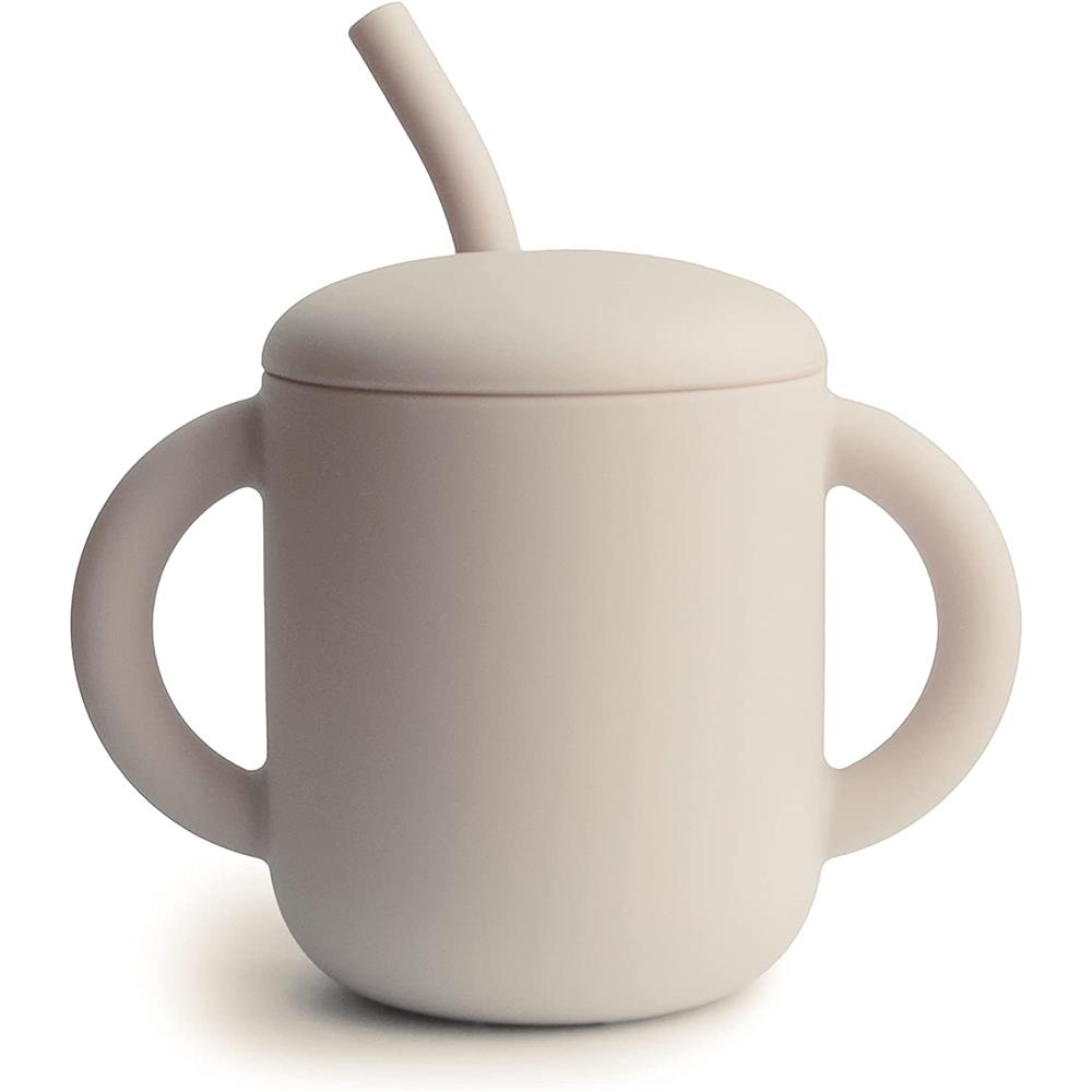 Mushie Silikon-Trinklernbecher mit Strohhalm, Shifting Sand, BPA-frei