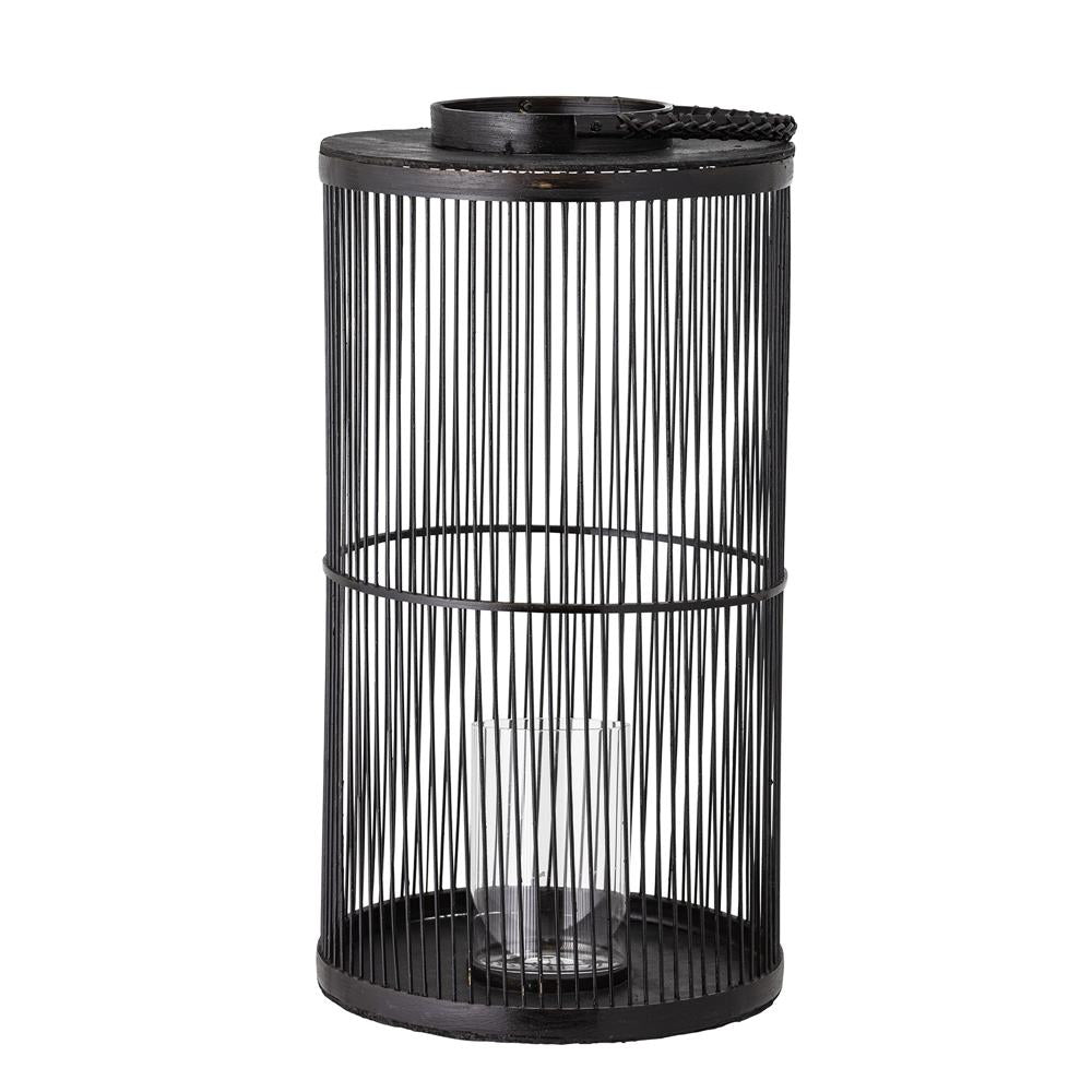 Bloomingville Effie Laterne mit Glas, 29x50,5 cm, aus Bambus in Schwarz