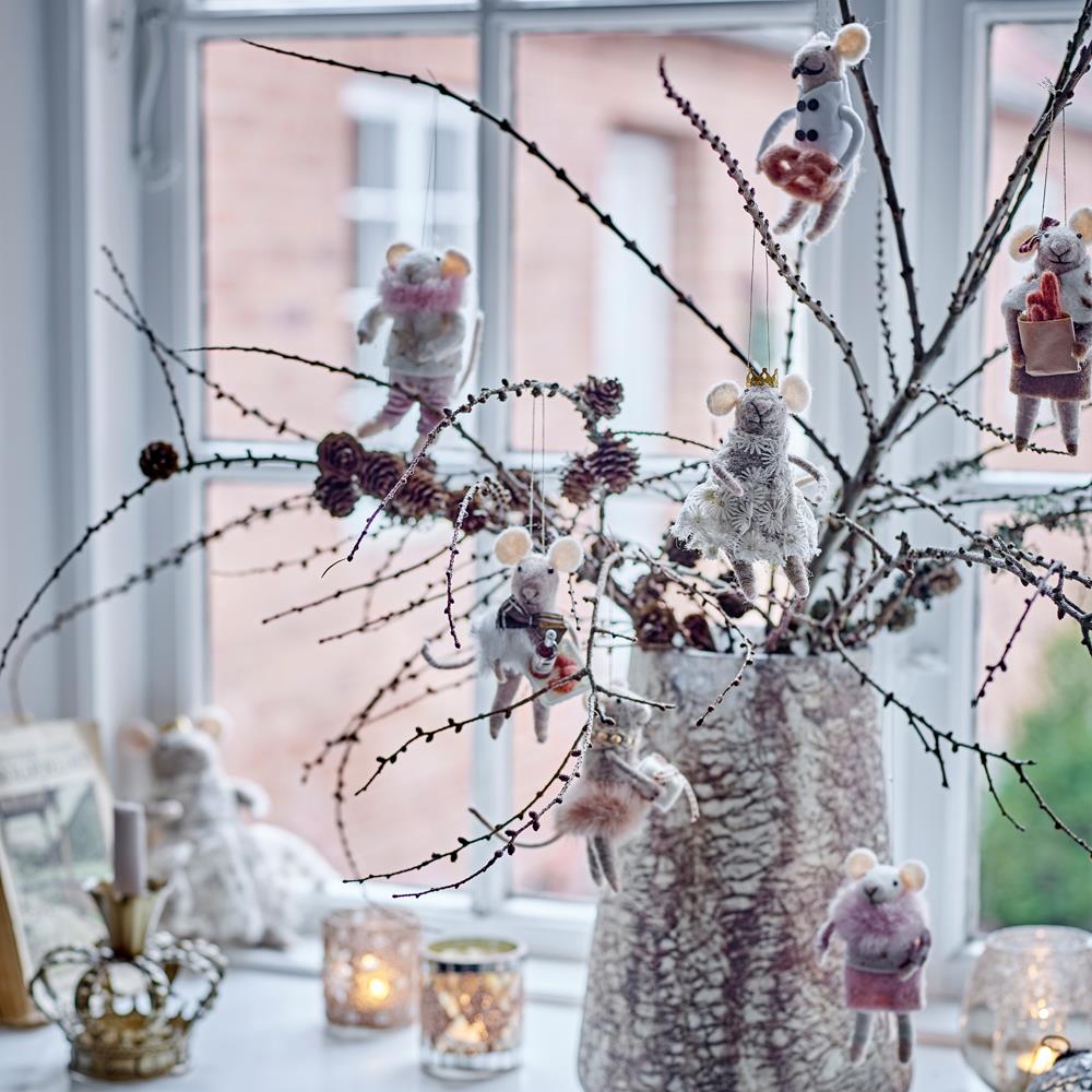 Bloomingville Peo Mäuse Anhänger, Natur, Wollfiguren 3er Set Weihnachtsdeko