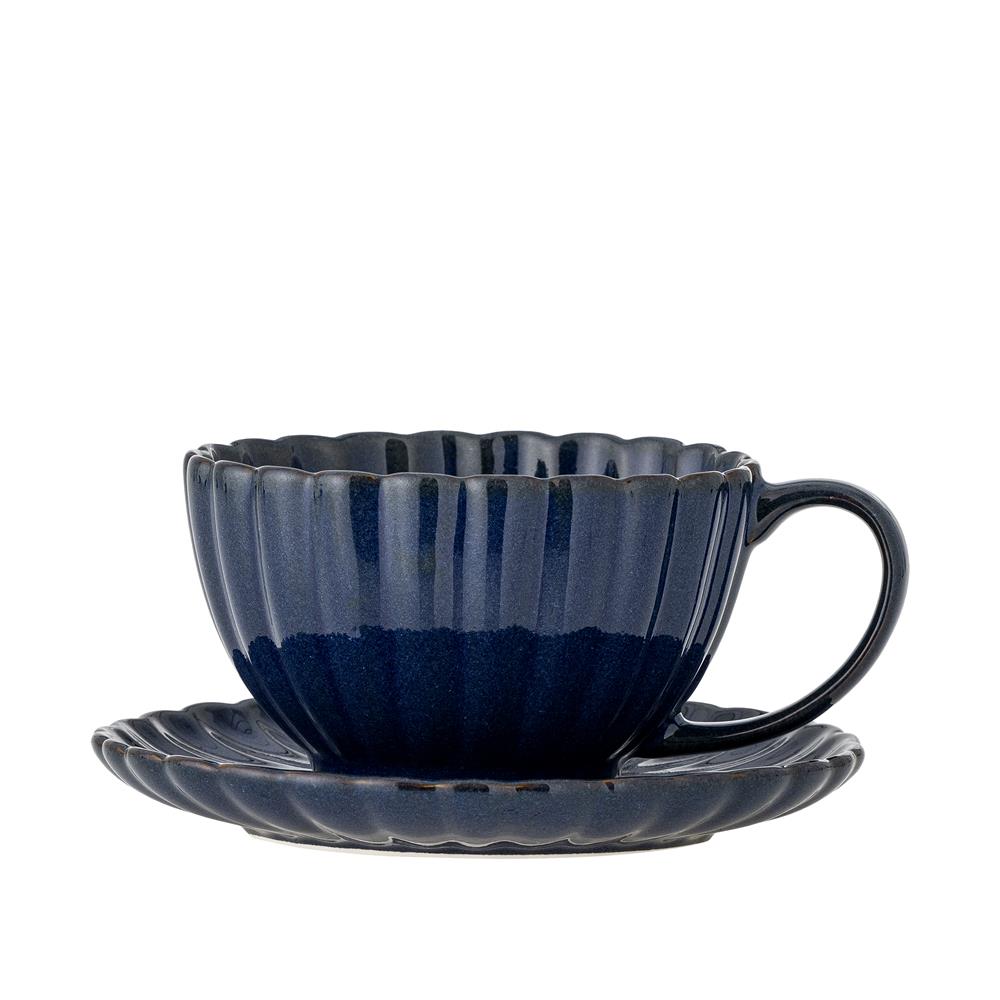 Bloomingville Latina Tasse mit Untertasse Blau Steingut 180ml