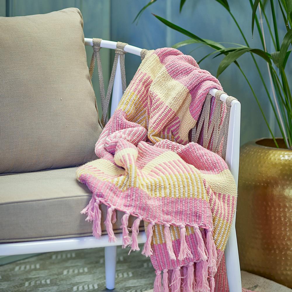 Bloomingville Isnel Decke 160x130 cm – Nachhaltige Baumwolle mit Streifenmuster & Fransen