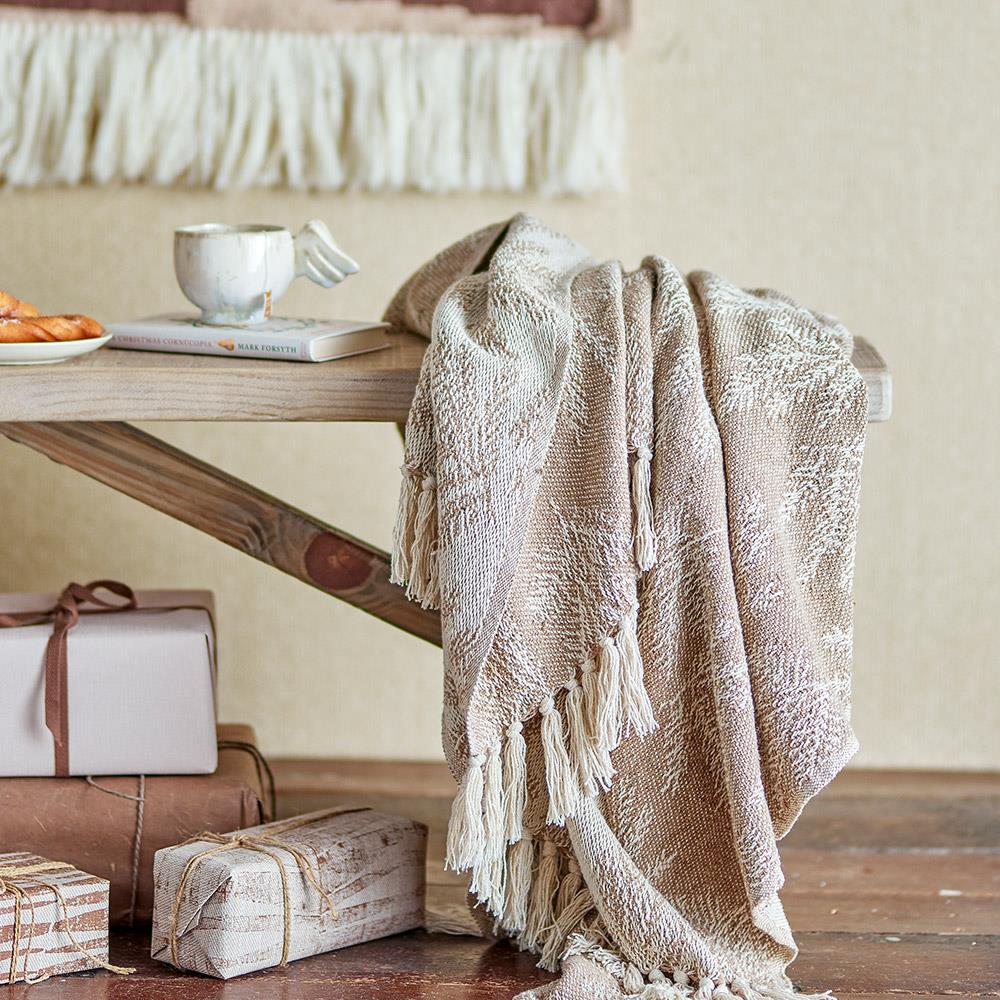 Bloomingville Gabriela Decke – Braunes Plaid aus recycelter Baumwolle, weich & stilvoll