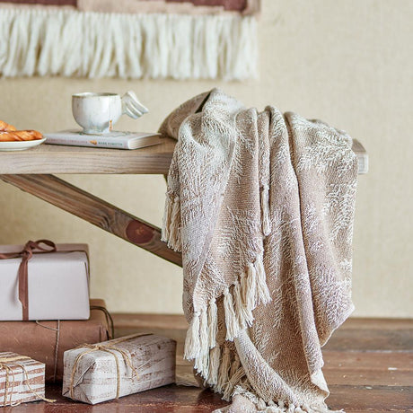 Bloomingville Gabriela Decke – Braunes Plaid aus recycelter Baumwolle, weich & stilvoll
