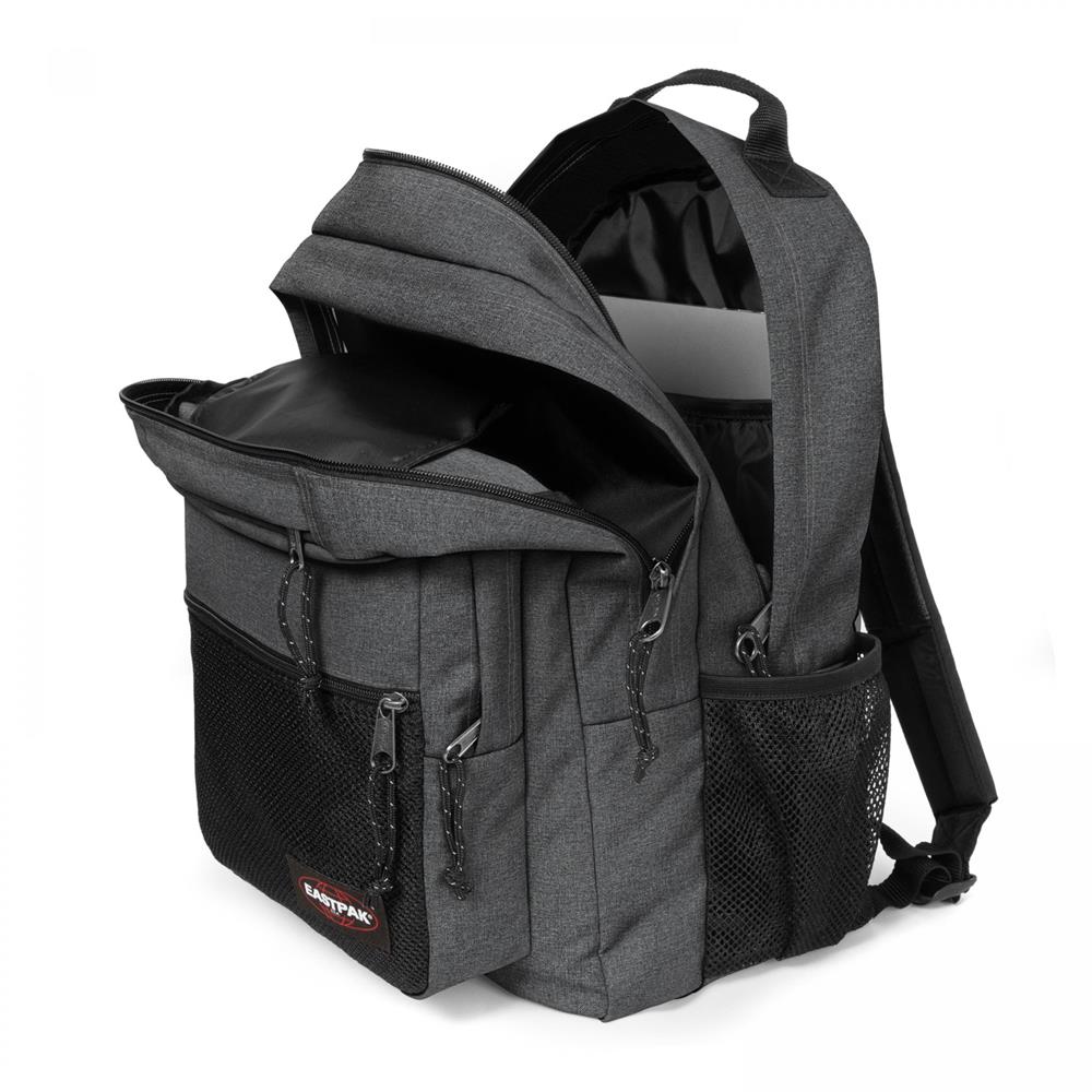 Eastpak PINZIP, Großer Rucksack, Black Denim (grau), 38L, mit Flaschenhalter und Laptopfach