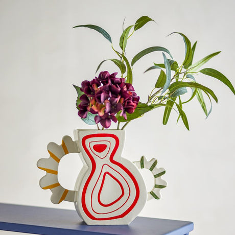 Bloomingville Samila Vase bunt - Steingut Vase skulptural handbemalt für Wohnzimmer & Deko