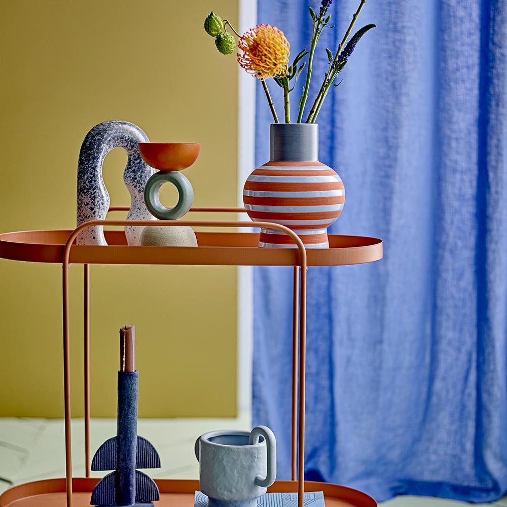 Bloomingville Lindir Vase, Blau, Steingut – elegante Deko mit Terrakotta-Streifen, Ø15xH19 cm