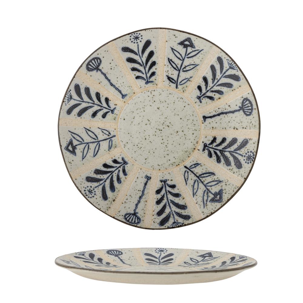 Bloomingville Leonie Teller in Beige/Blau, 21cm, aus Steingut