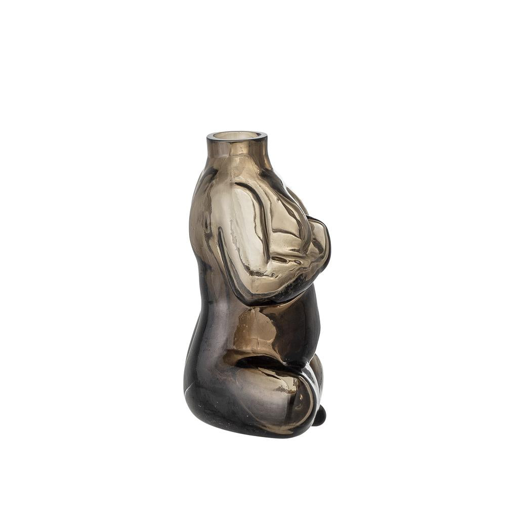 Bloomingville Elze Vase Braun Glas 12 x 12,5 x 6,5 cm Dekovase Frauenfigur Yogafigur
