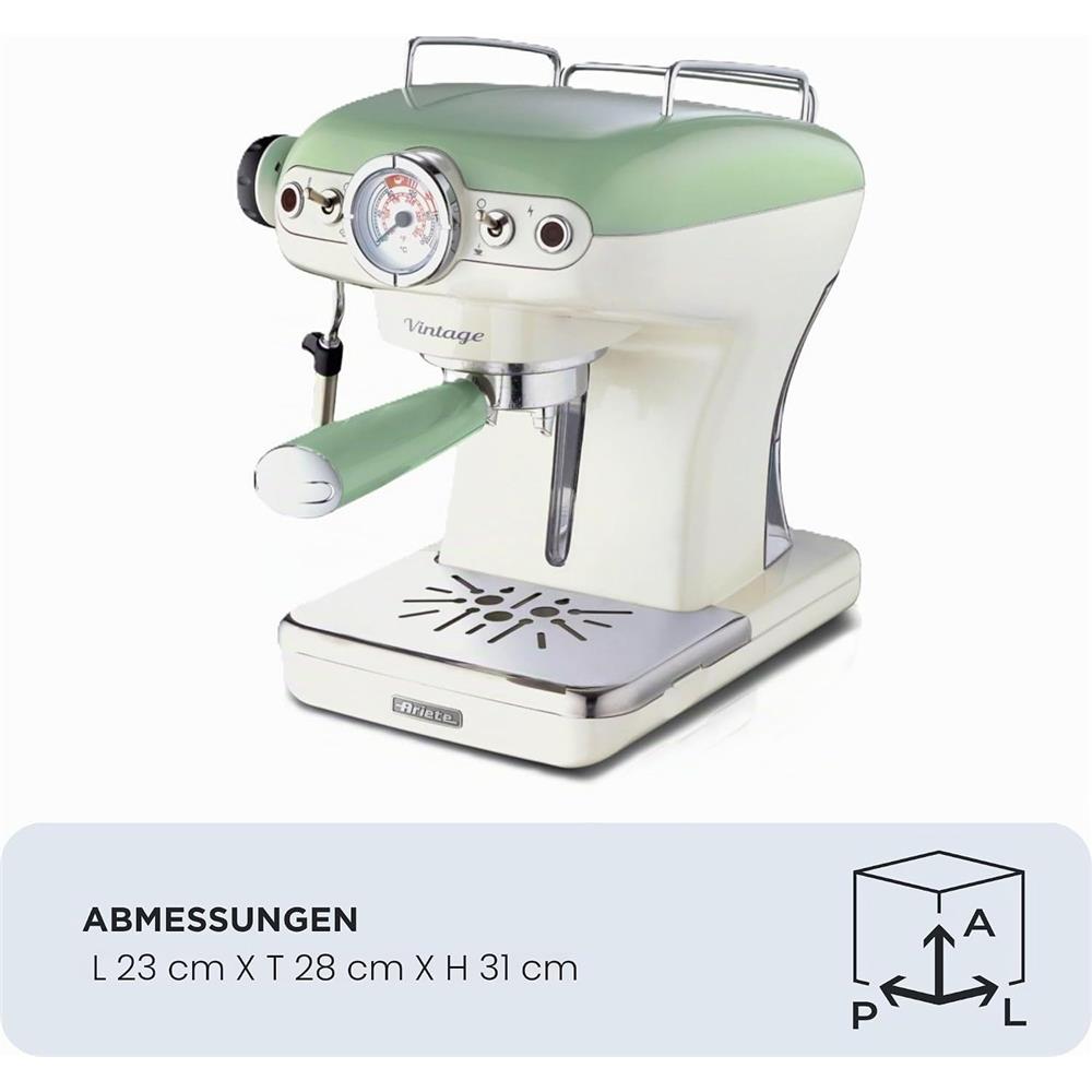 Ariete Vintage Espressomaschine, Grün, Siebträger Kaffeemaschine, 15 Bar