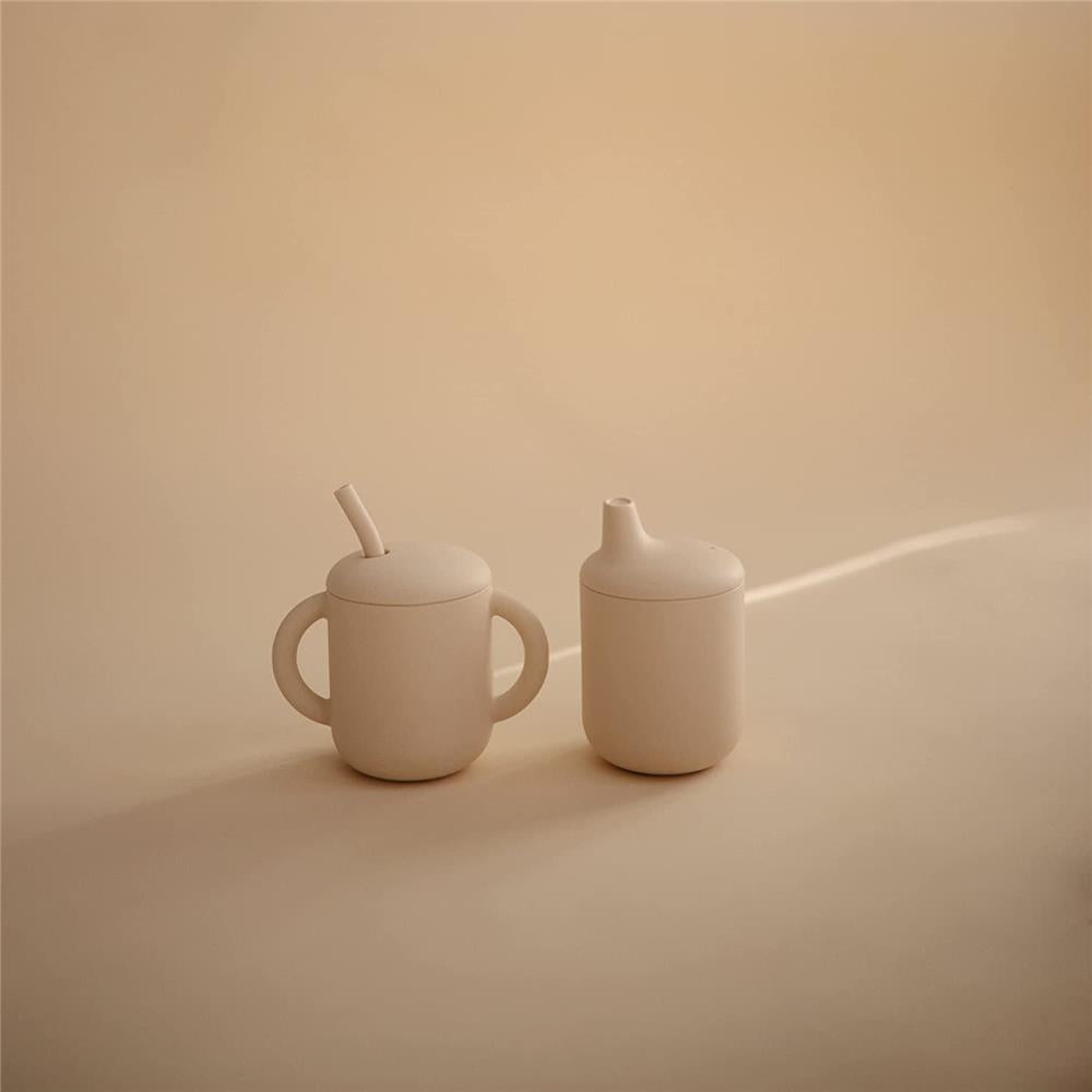 Mushie Silikon-Trinklernbecher mit Strohhalm, Shifting Sand, BPA-frei