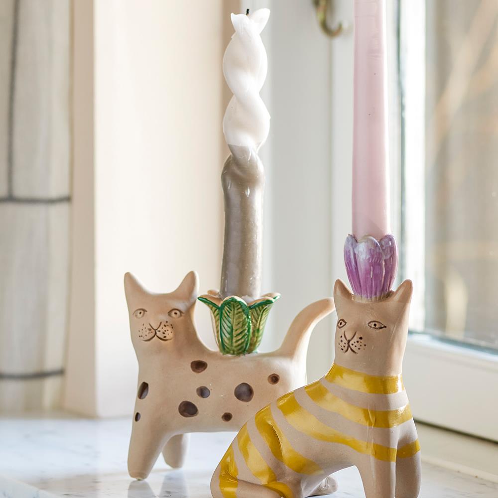 Bloomingville Mamie Kerzenhalter 2er Set – handbemaltes Steingut, warmes Braun