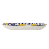 Bloomingville Maxima Servierplatte blau L29 cm aus Steingut – handbemalte Platte für Küche & Tischdeko