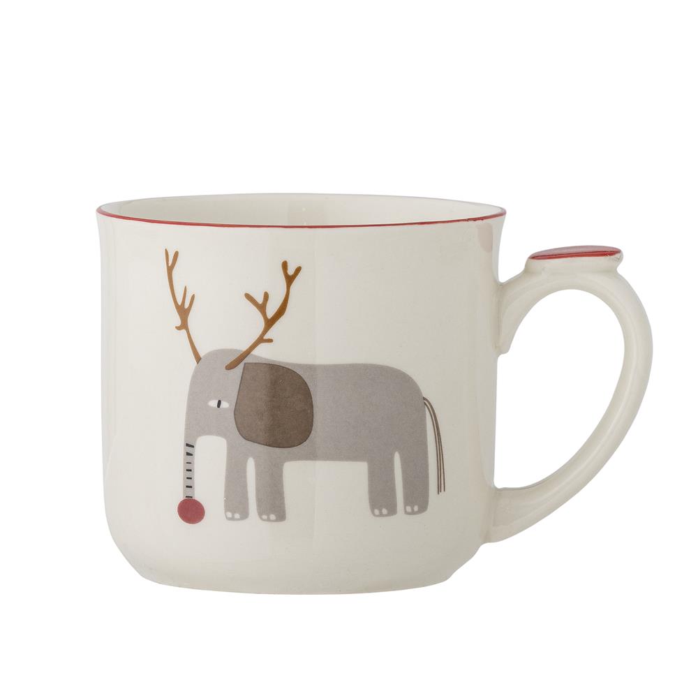 Bloomingville Valentin Tasse mit Deckel und Teesieb – mit Weihnachtsmotiv eines Elefanten, dänisches Design